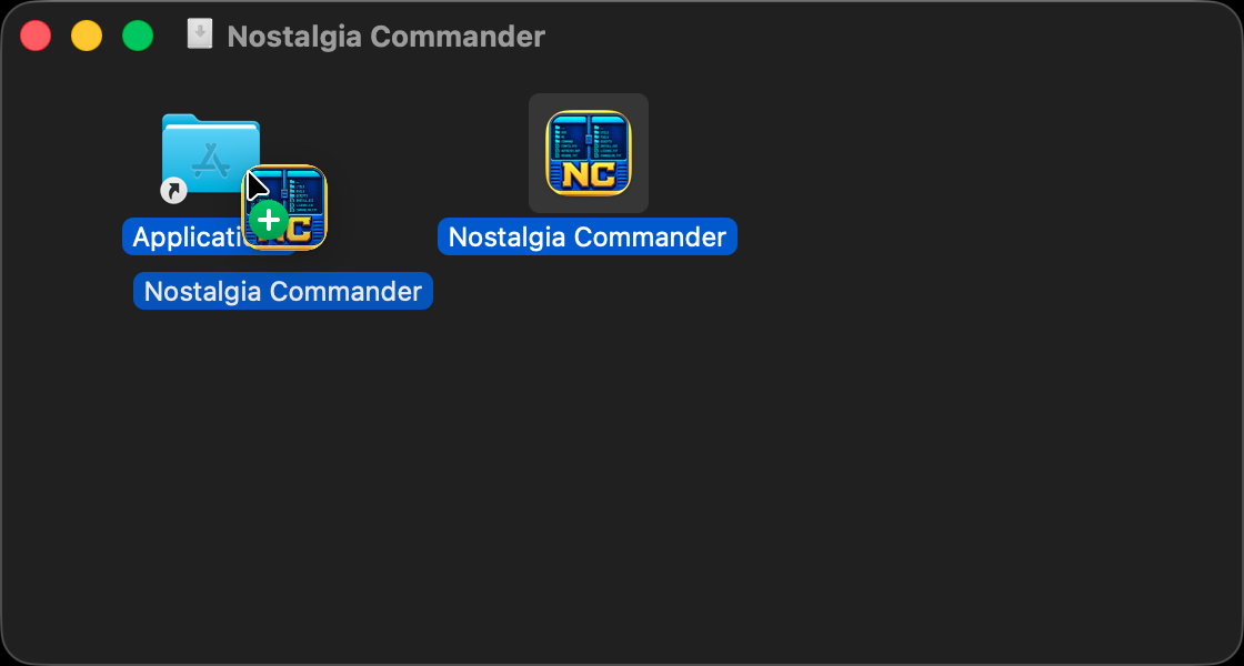 Nostalgia Commander being dragged onto Applications