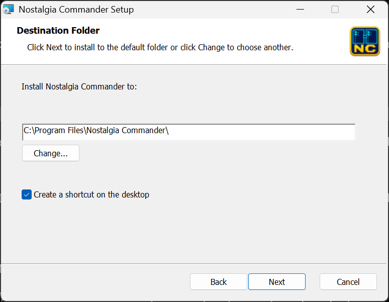 Choosing the destination folder