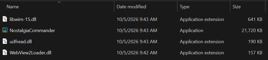 The bin folder: the program and its three DLLs