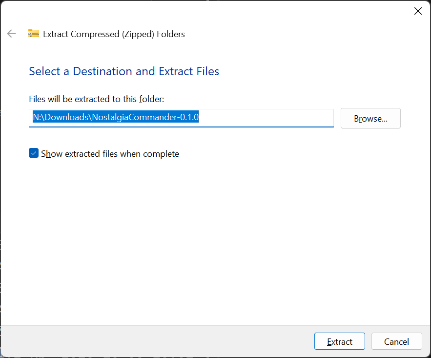 The destination Windows suggests