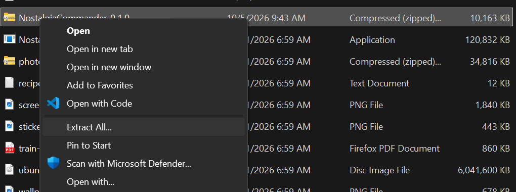 Extract All in the zip's right-click menu